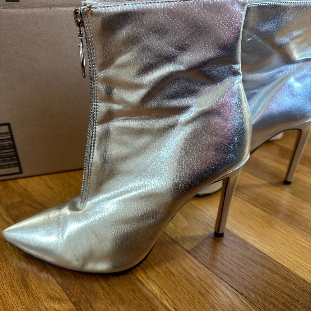 Silver High Heel Ankle Boots